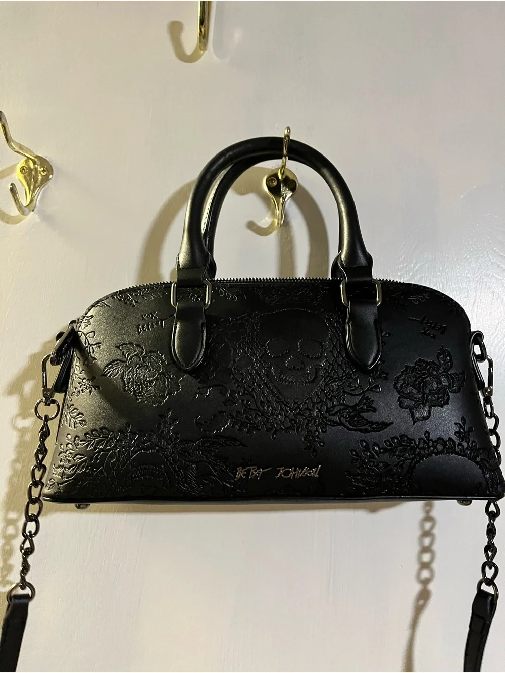 Betsey Johnson Black Embossed Leatherette Crossbody Satchel